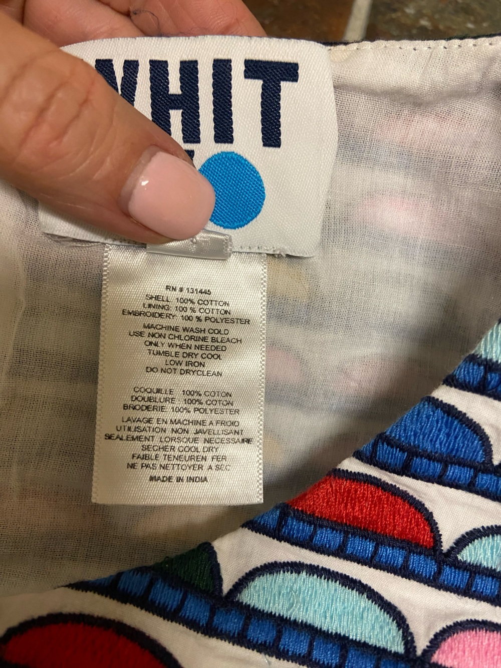 WHIT TWO Anthropologie Embroidered Flutter Sleeve Top White Rainbow Yoke Size LP - Picture 12 of 16